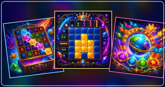 Bright arcade covers for Pattern Pantry, Mini Nonogram and Flag Sprint