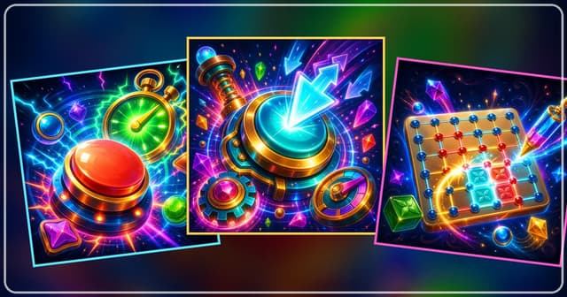 Bright arcade covers for reaction time, click speed and Dots and Boxes